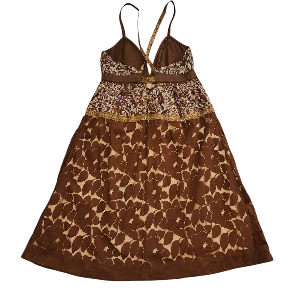 Plenty by Tracy Reese Brown Silk Lined Embroidered Babydoll Mini Dress. Sz. 4 - Picture 2 of 10